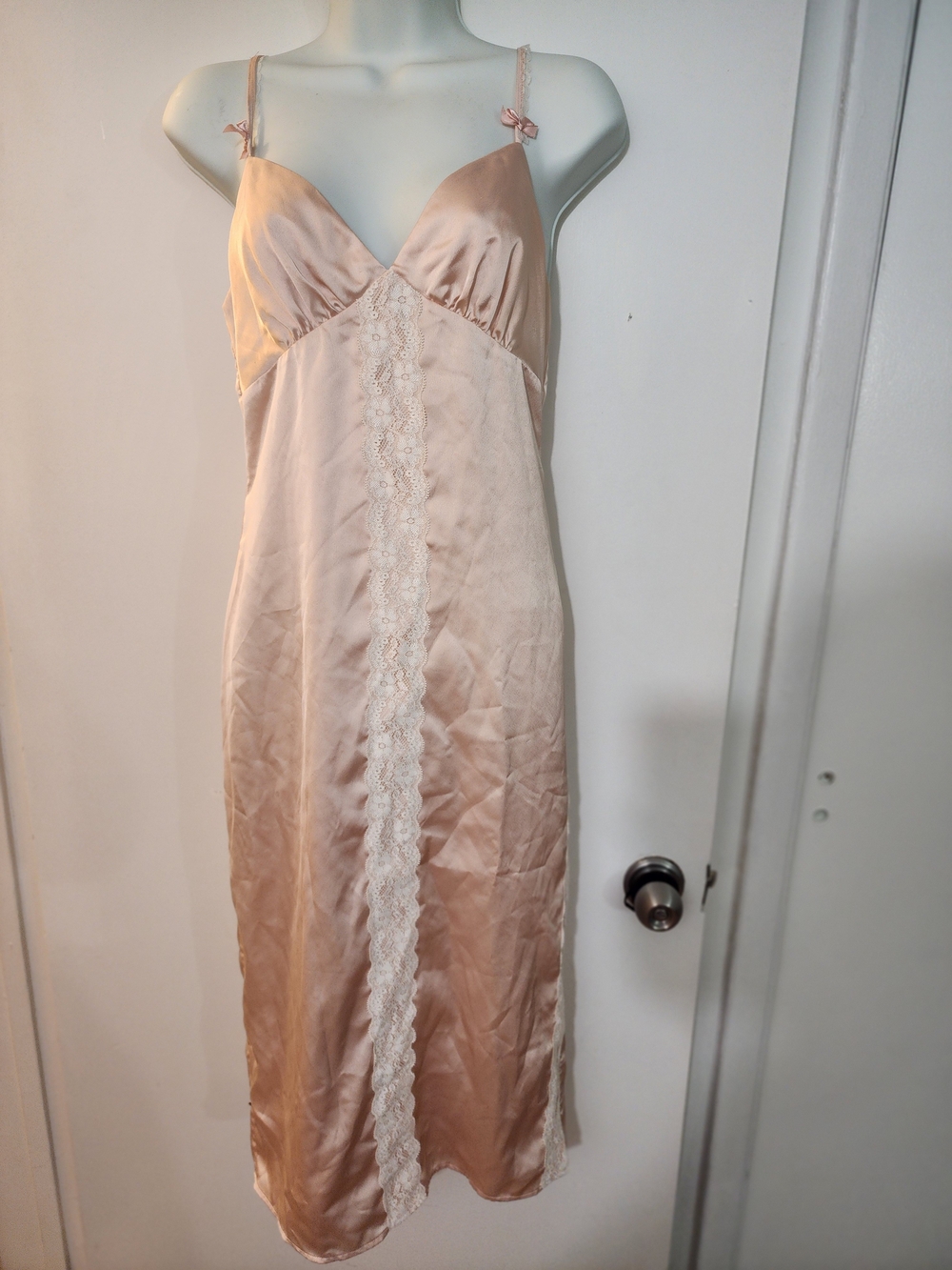 MAJORELLE Blush Satin Lace-Trim Midi Slip Dress